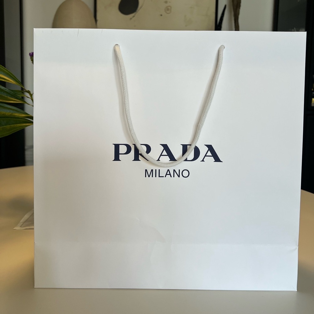 Empty Prada Milano White Shopping Bag